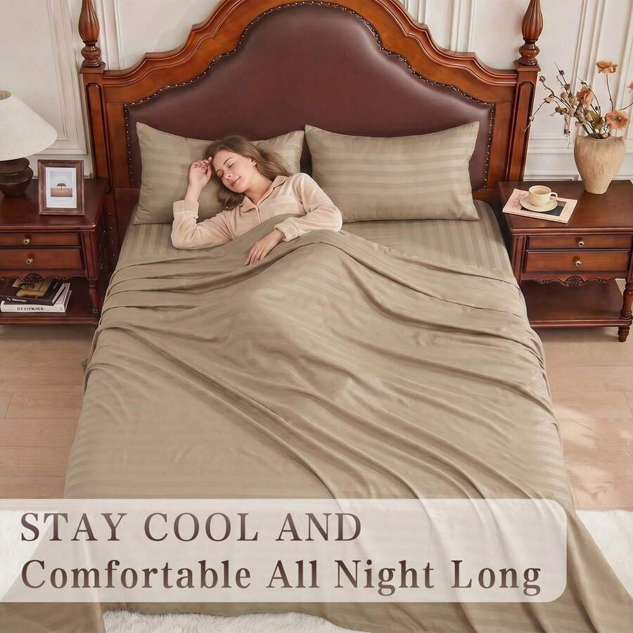Striped Cooling Sheets Set Kin - Fitted Bed Sheets Deep Pocket ulasan dan harga