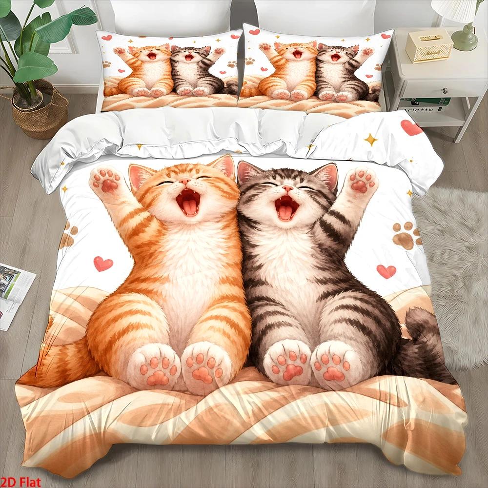 3Pc Cute Cat Print Duvet Cover - Duvet Cover Sets With Zipper ulasan dan harga