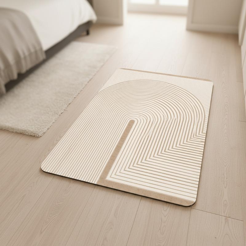 (Beige Striped Diatomite Bath  - Quick Dry Diatomite Bath Mat ulasan dan harga