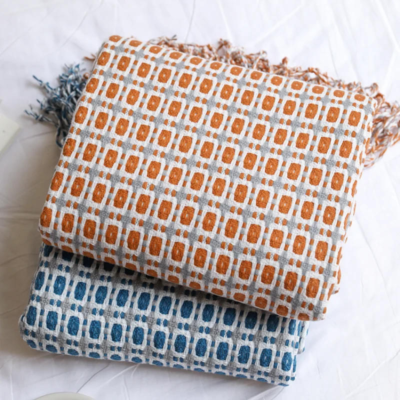 Geometric Grid Jacquard Woven  - Boho Throw Blanket Fringe ulasan dan harga