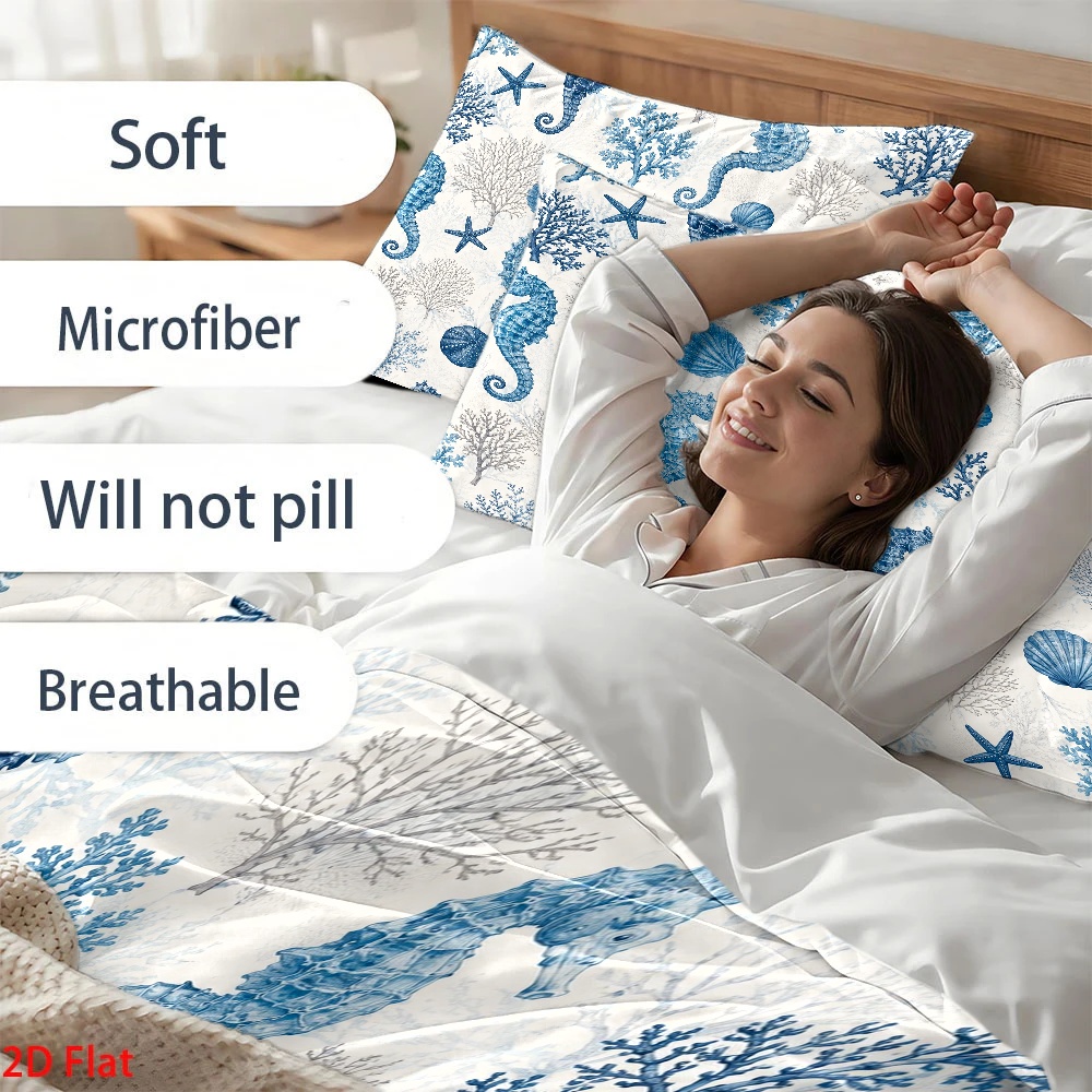 3Pc Ocean Style Seahorse Coral - Duvet Cover Sets With Zipper ulasan dan harga