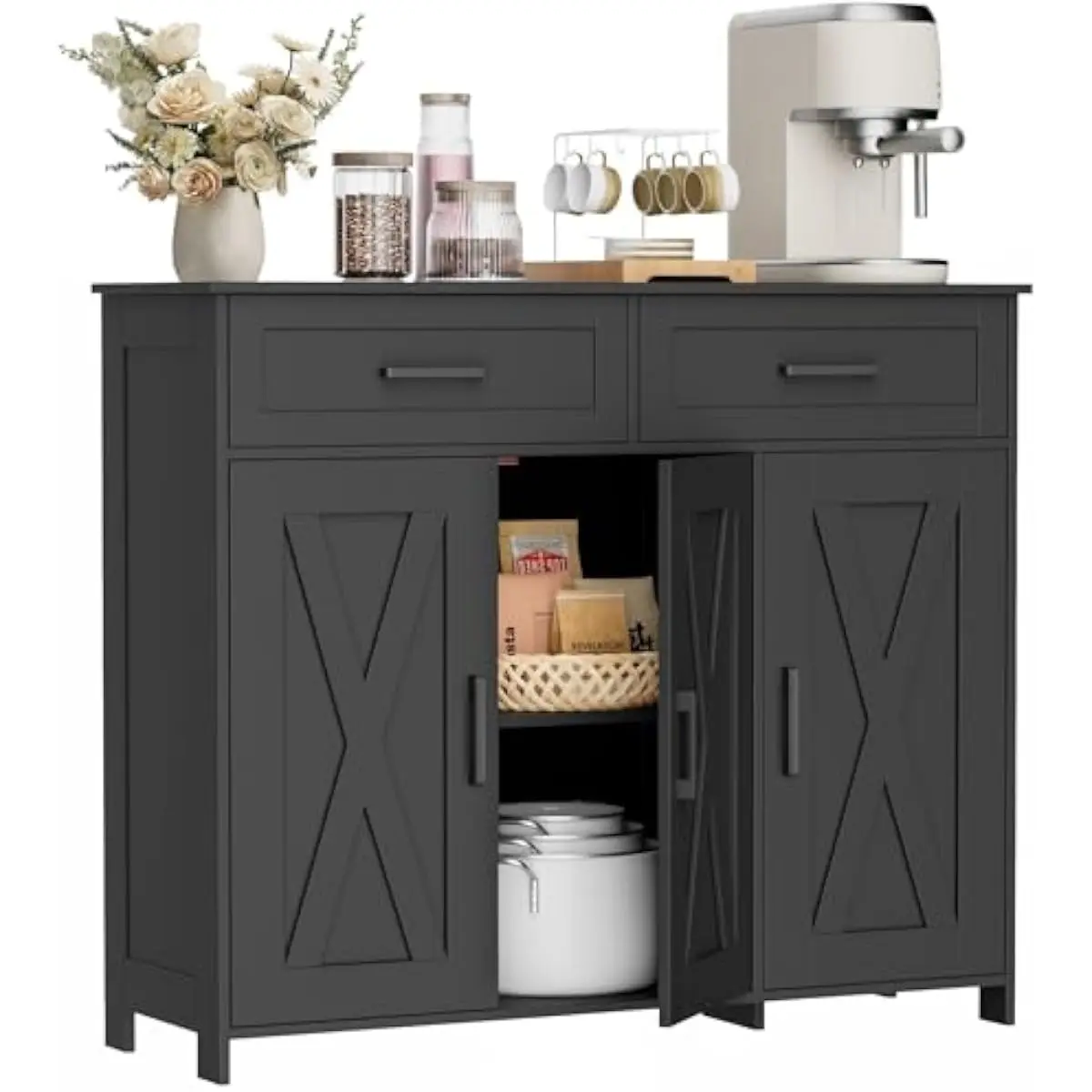Coffee Bar Storage Cabinet wit - Kitchen ulasan dan harga