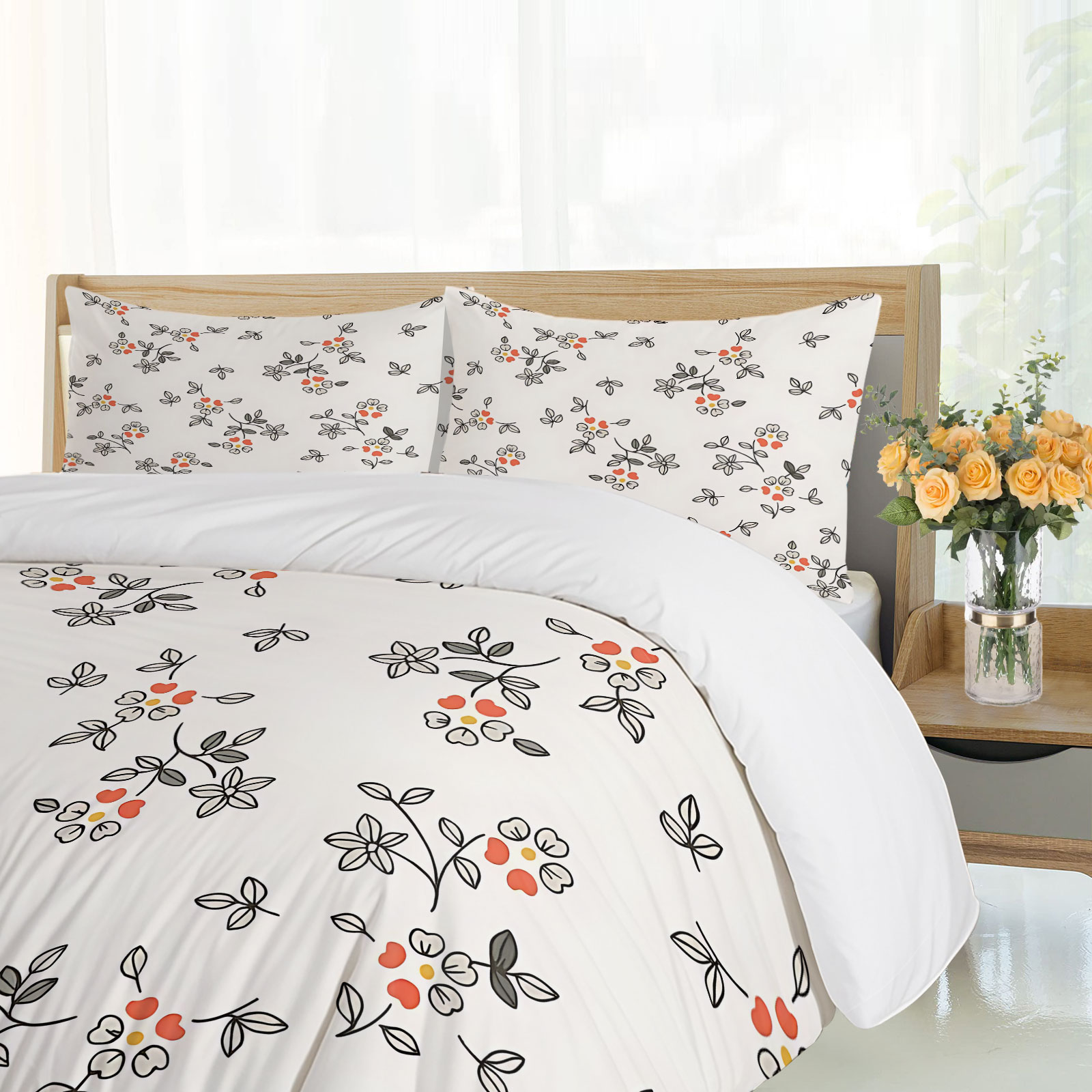 Minimal Hand-Drawn Thin Line O - Aesthetic Floral Duvet Cover ulasan dan harga