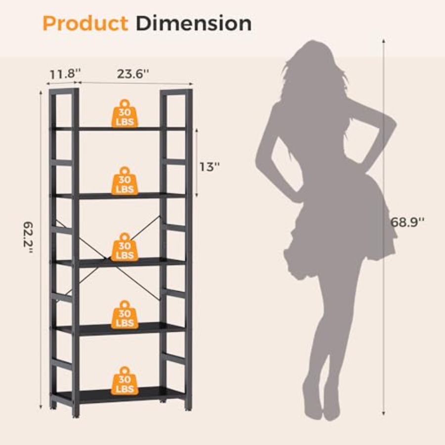 5-Tier Bookshelf, Modern Tall  - Storage & Organization ulasan dan harga