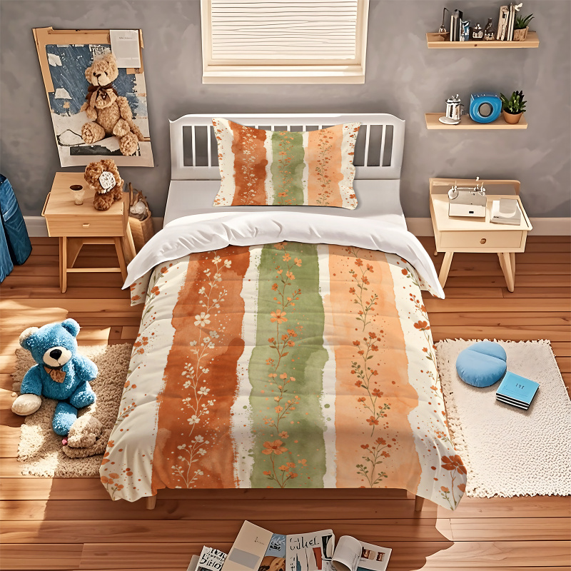 Duvet Cover Watercolor Striped - Aesthetic Floral Duvet Cover ulasan dan harga