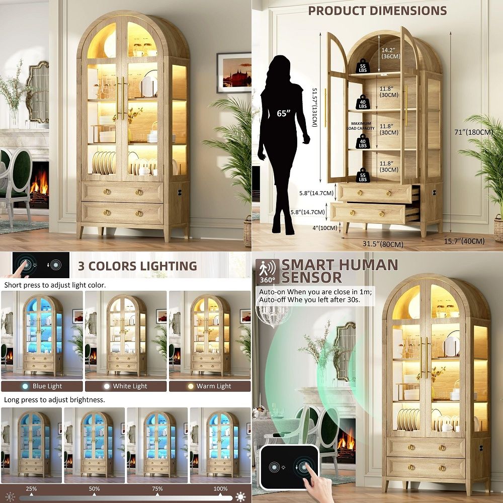 71 Arched Curio Cabinet with G - Lighting ulasan dan harga