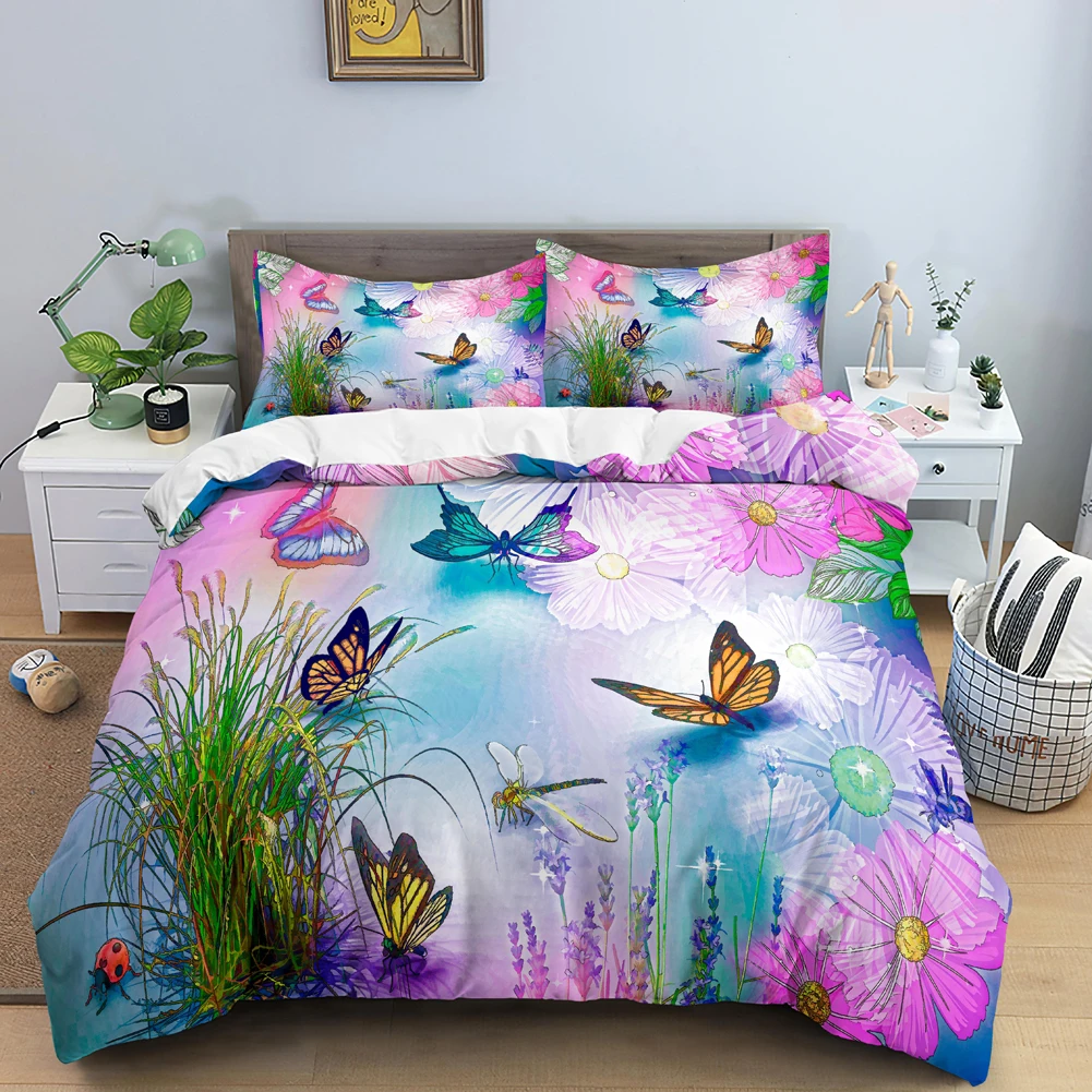 Butterfly Bedding Set 3D Flowe - Duvet Cover Sets With Zipper ulasan dan harga