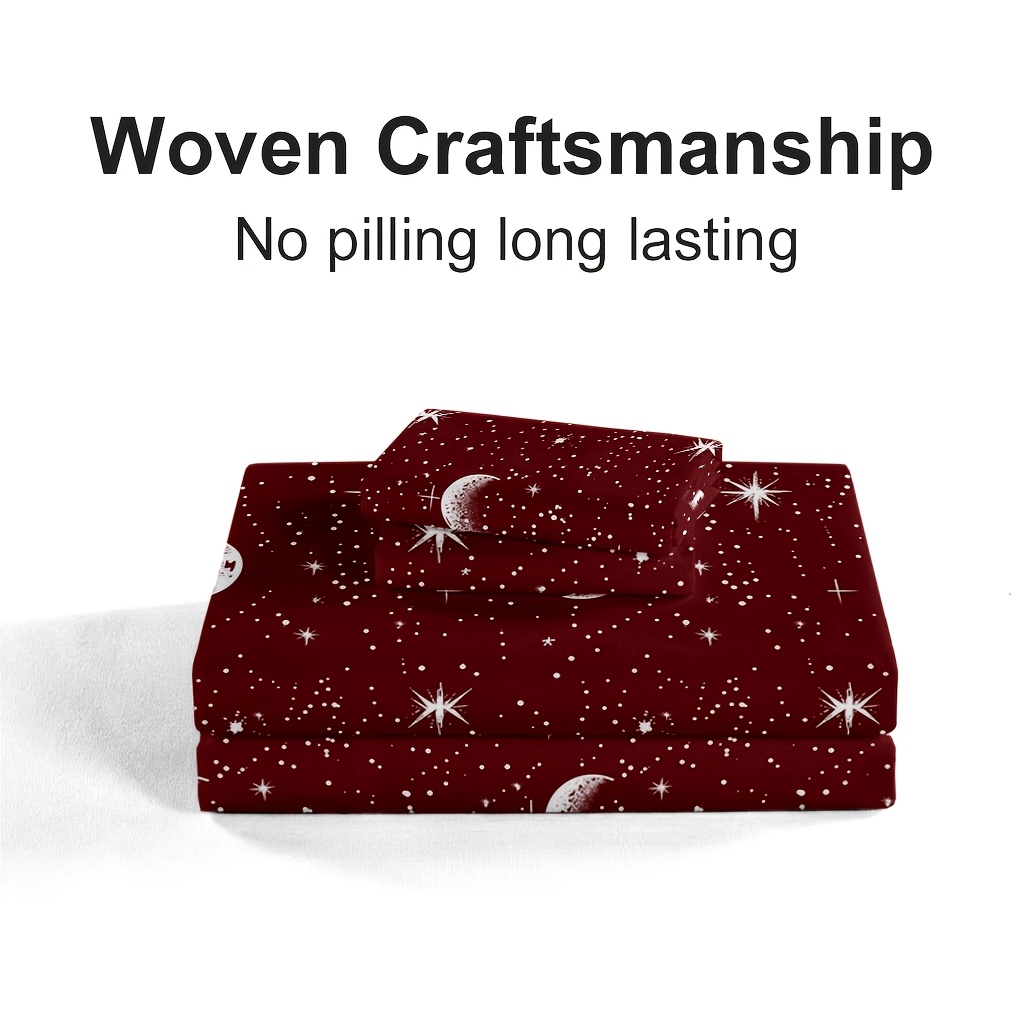 4Pcs Red Moon And Star Print M - Fitted Bed Sheets Deep Pocket ulasan dan harga