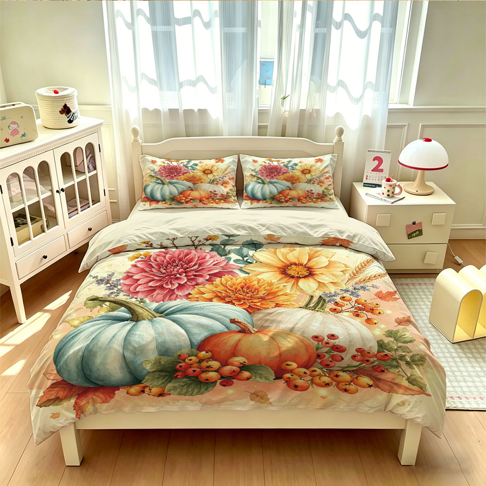 Watercolor Light Blue Pumpkin  - Aesthetic Floral Duvet Cover ulasan dan harga