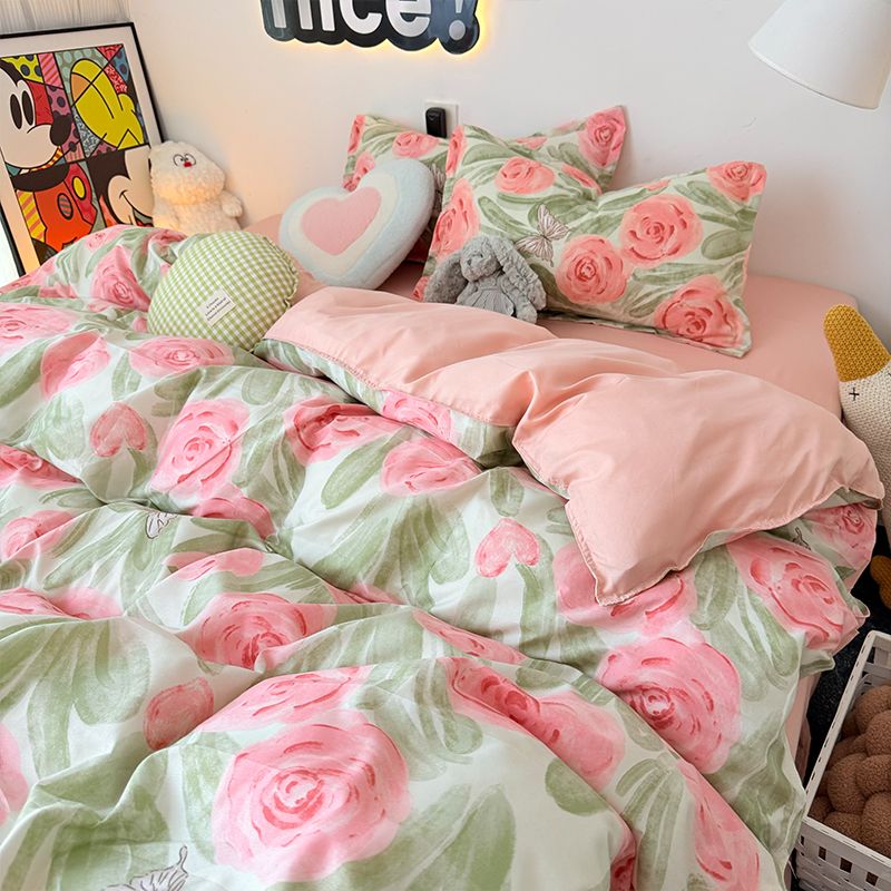 Pink Rose Duvet Cover Set with - Duvet Cover Sets With Zipper ulasan dan harga